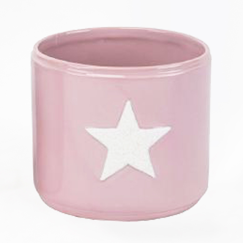 Vaso em Cer&acirc;mica cor de rosa com Estrela em branco